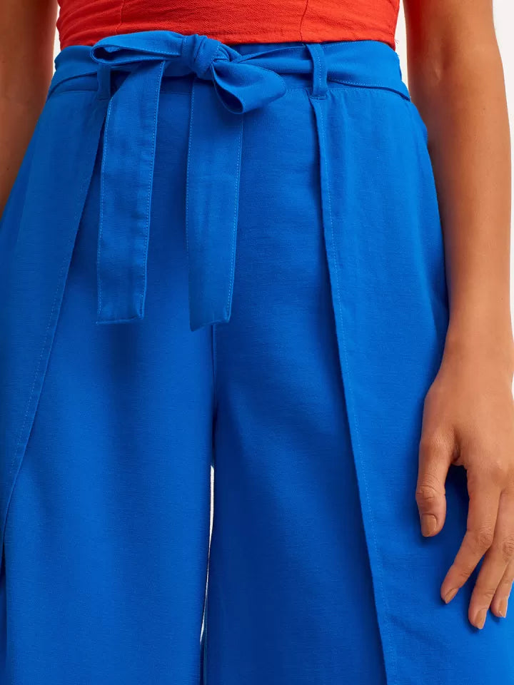 Blue Wide Leg Pants with Slit Detail