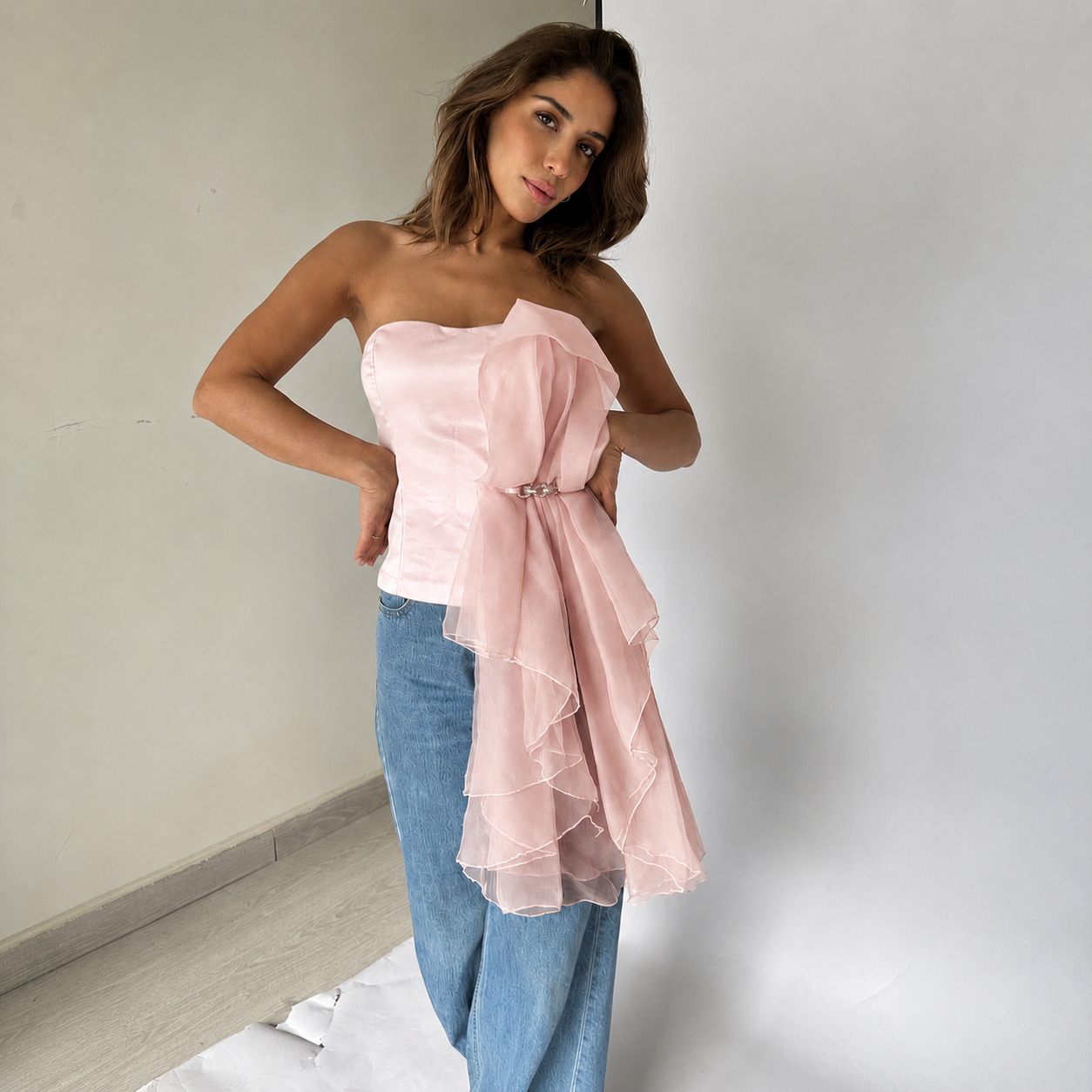 Satin with organza bustier