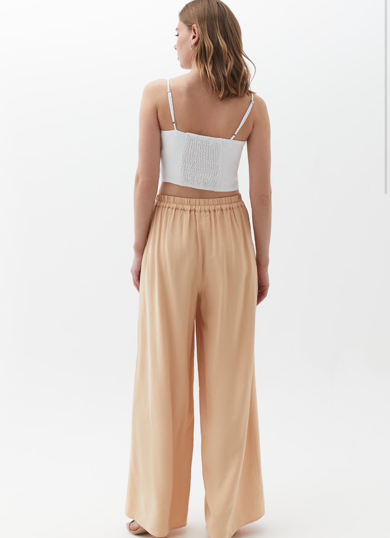 Beige Wide Leg Pants with Slit Detail