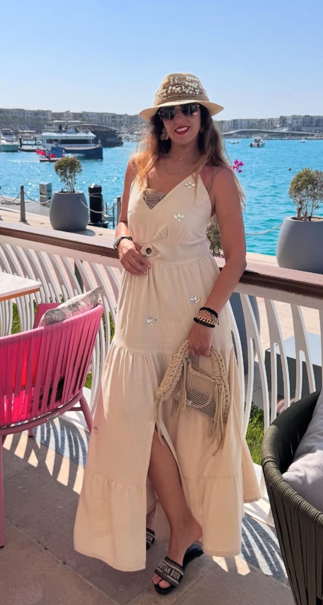 Beige long stone dress