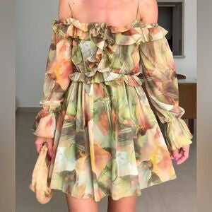 ZARA NEW OFF SHOULDER FLORAL MINI DRESS