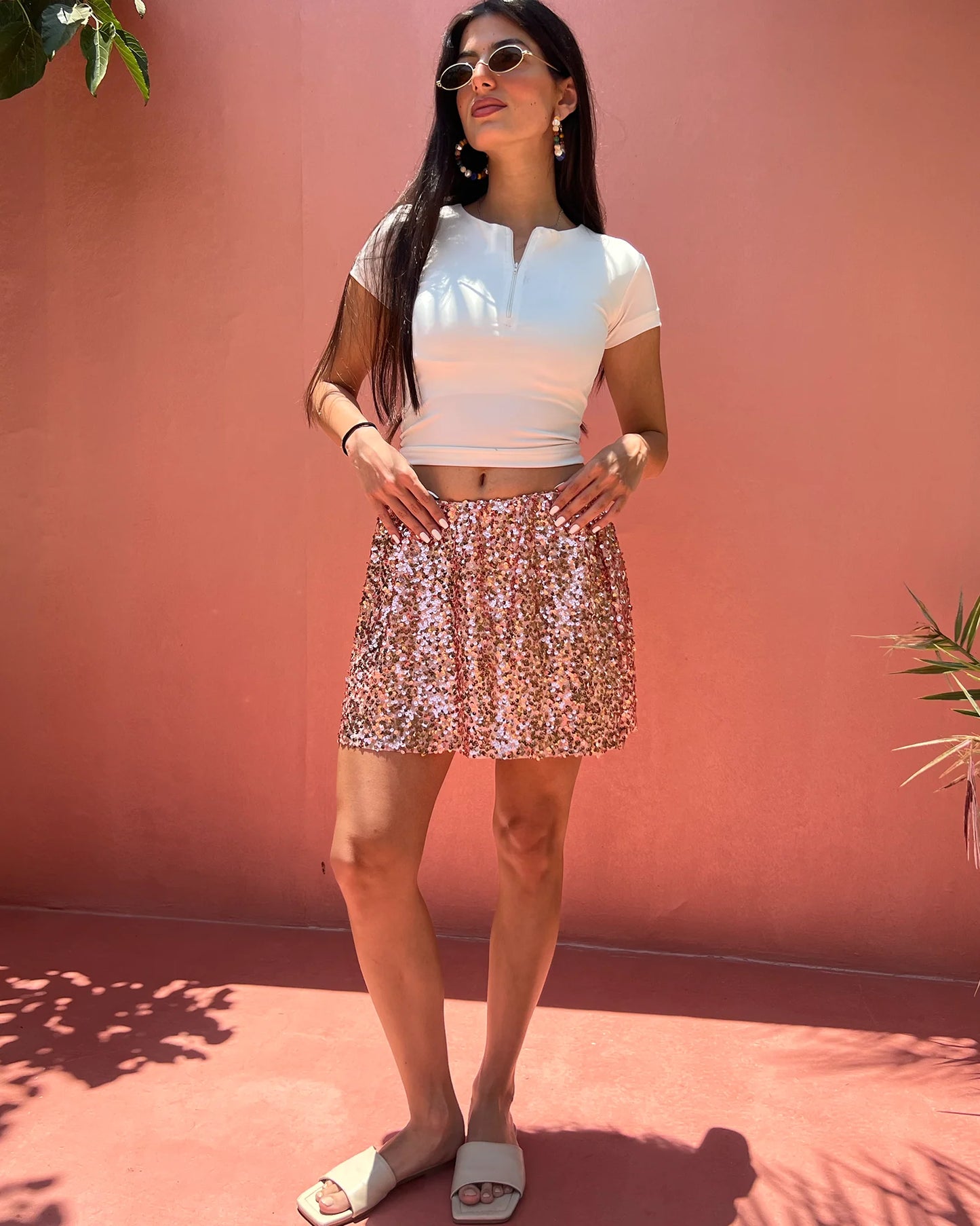 Pink Sequins Mini Skirt