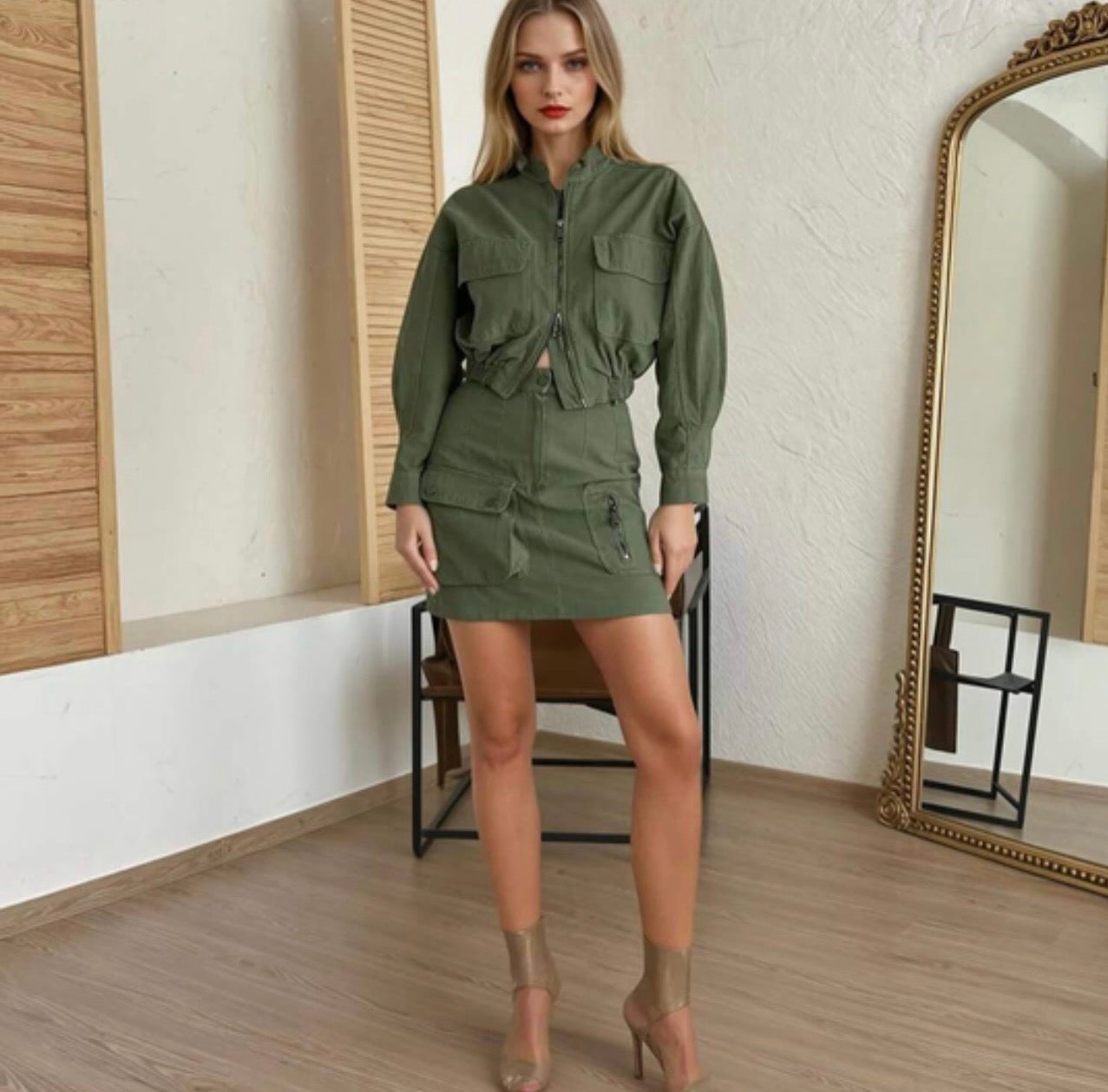 Olive denim set