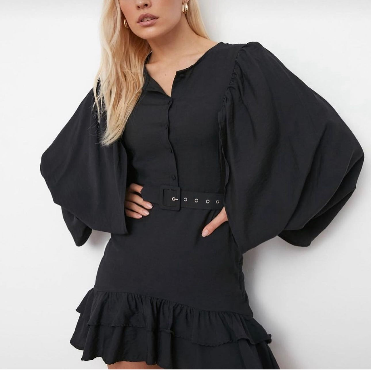 Black dress with wide sleeve