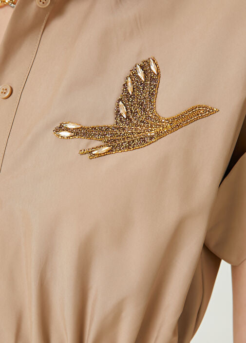 Beymen Club
Beige Embellished Logo Shirt Dress