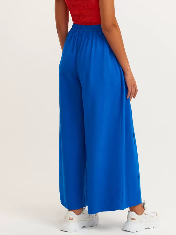 Blue Wide Leg Pants with Slit Detail