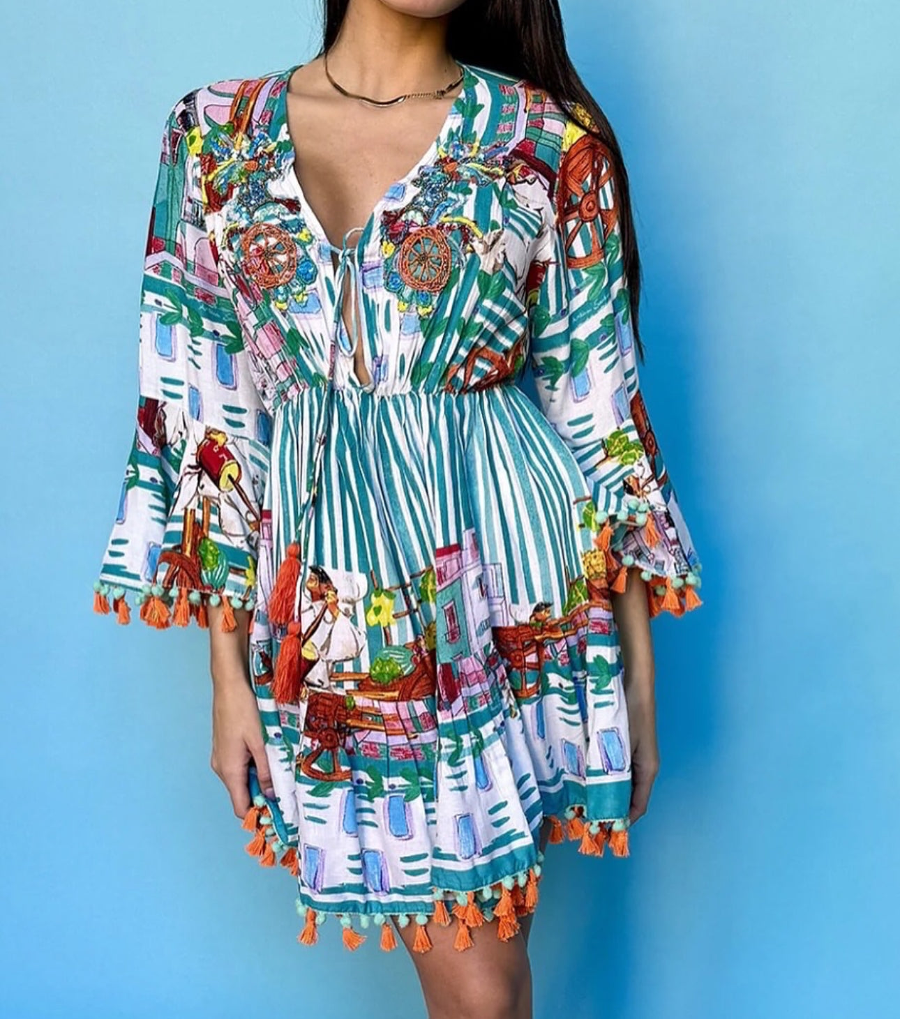 Short color pattern dress