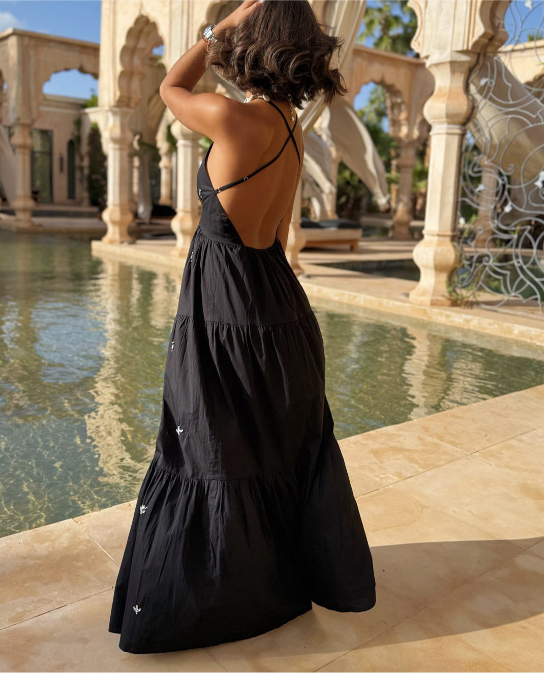Long black stones dress