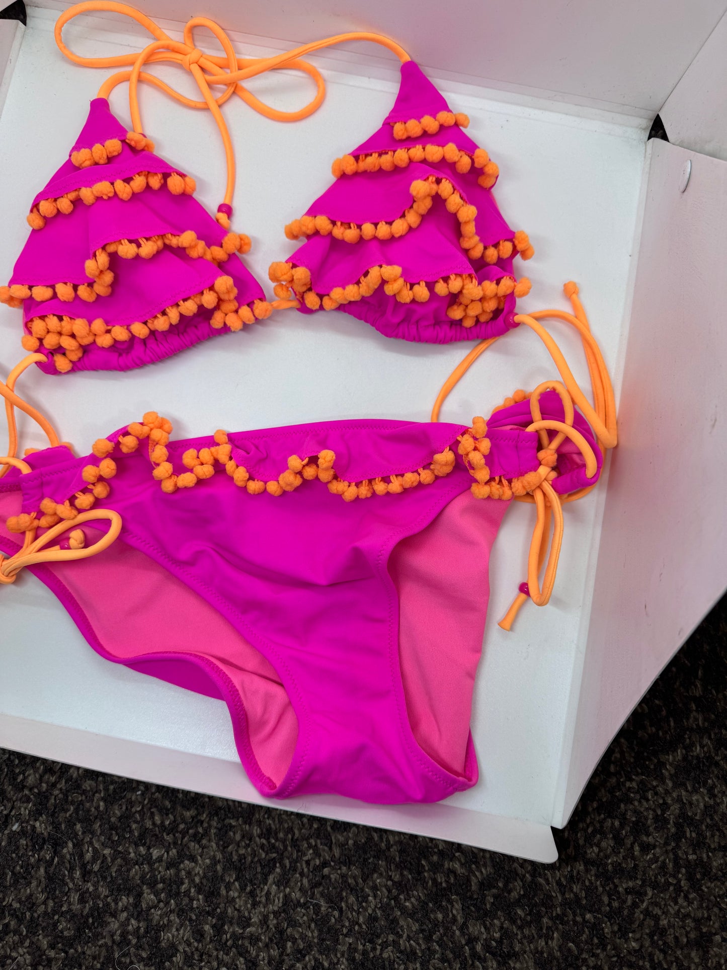 Pink and Orange Pom Pom Bikini