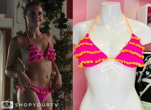 Pink and Orange Pom Pom Bikini