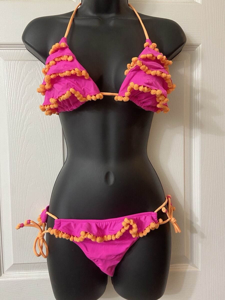 Pink and Orange Pom Pom Bikini