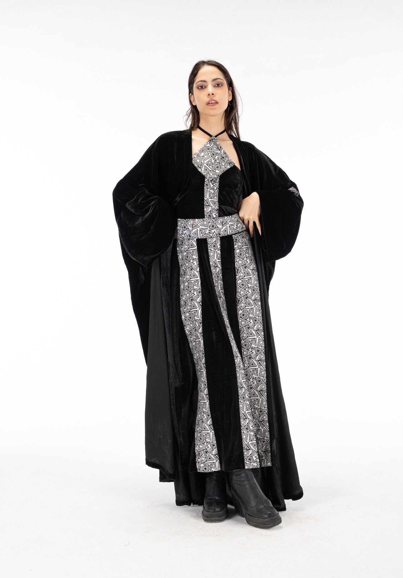 Black silver abaya dress set
