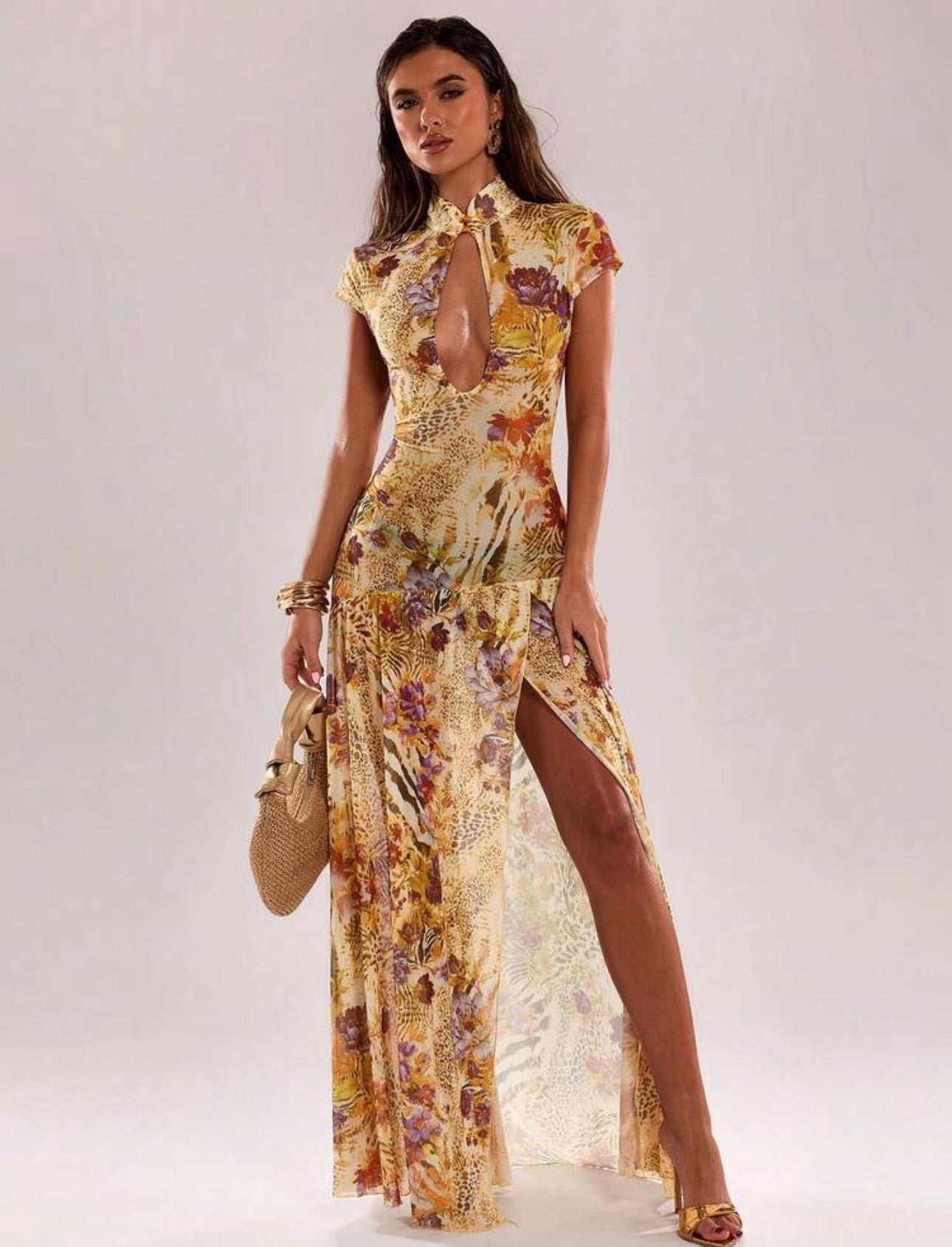 Floral and leaf print dress