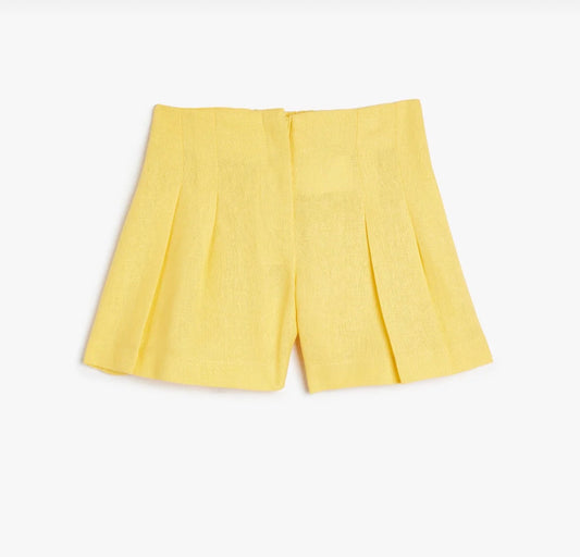 Linen Shorts Pleated Above Knee Elastic Waist