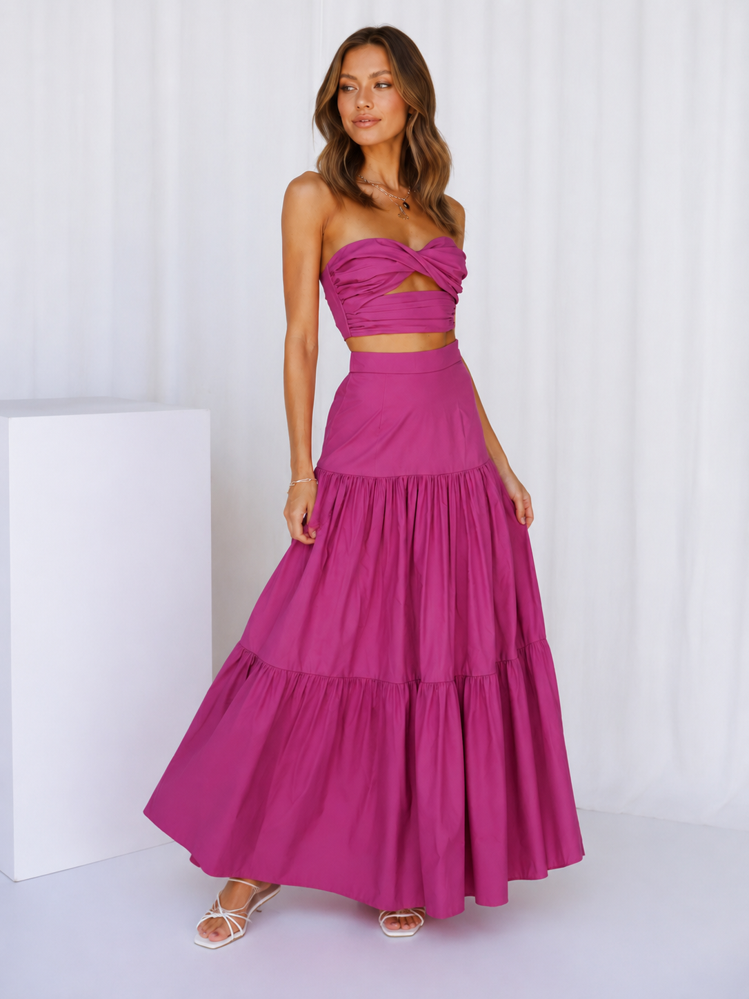 Hot pink long skirt set