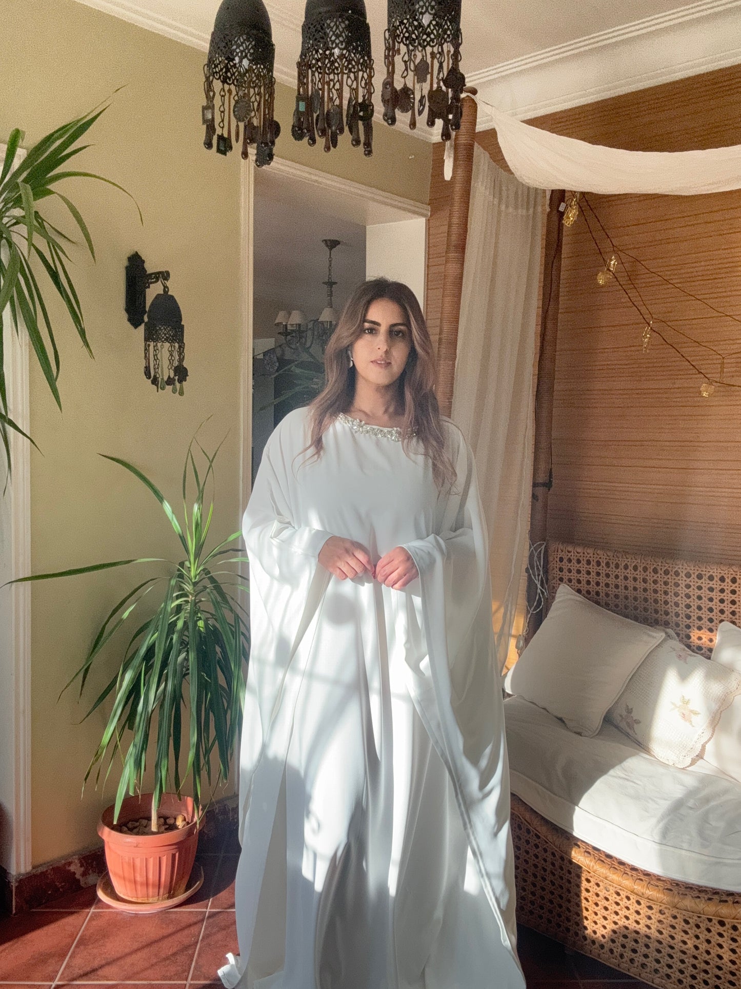 white butterfly abaya