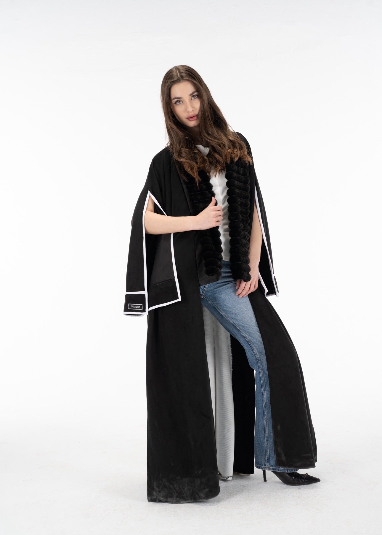 Zebra suede open sleeves kuftan
