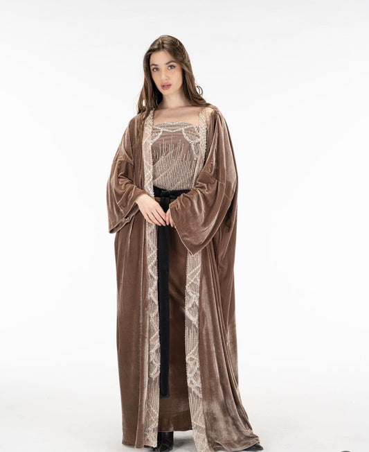 Nude cashmere dress with kuftan