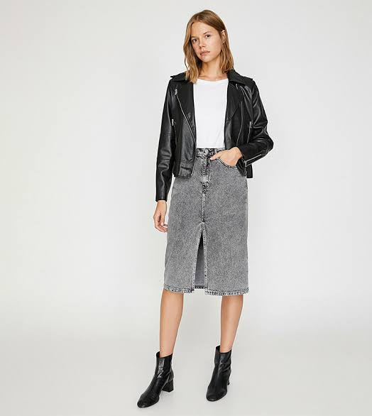 Front Slit Denim Skirt