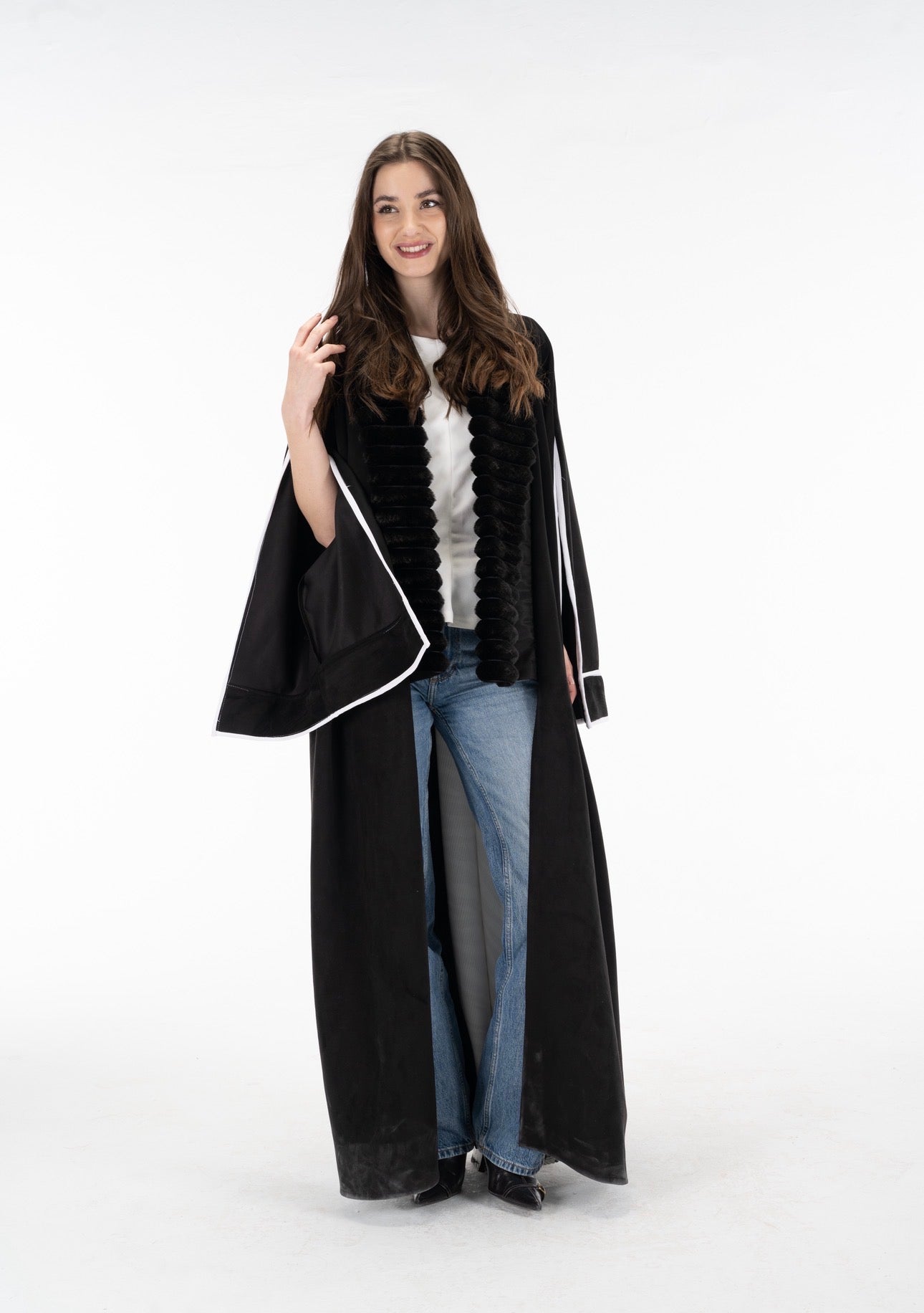 Zebra suede open sleeves kuftan