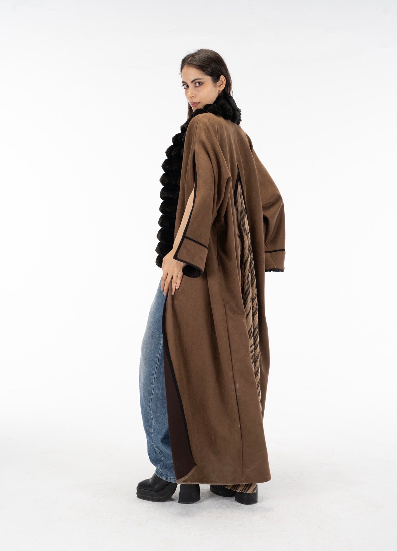 Zebra suede open sleeves kuftan