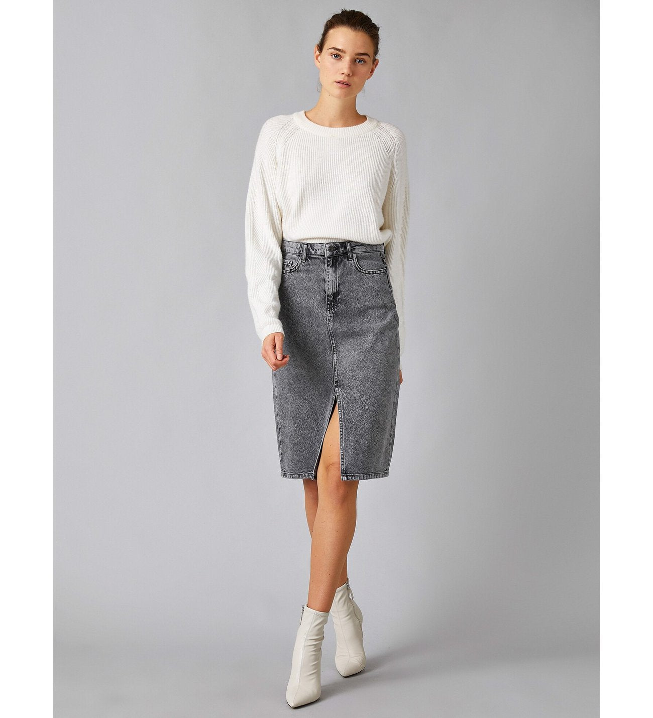 Front Slit Denim Skirt