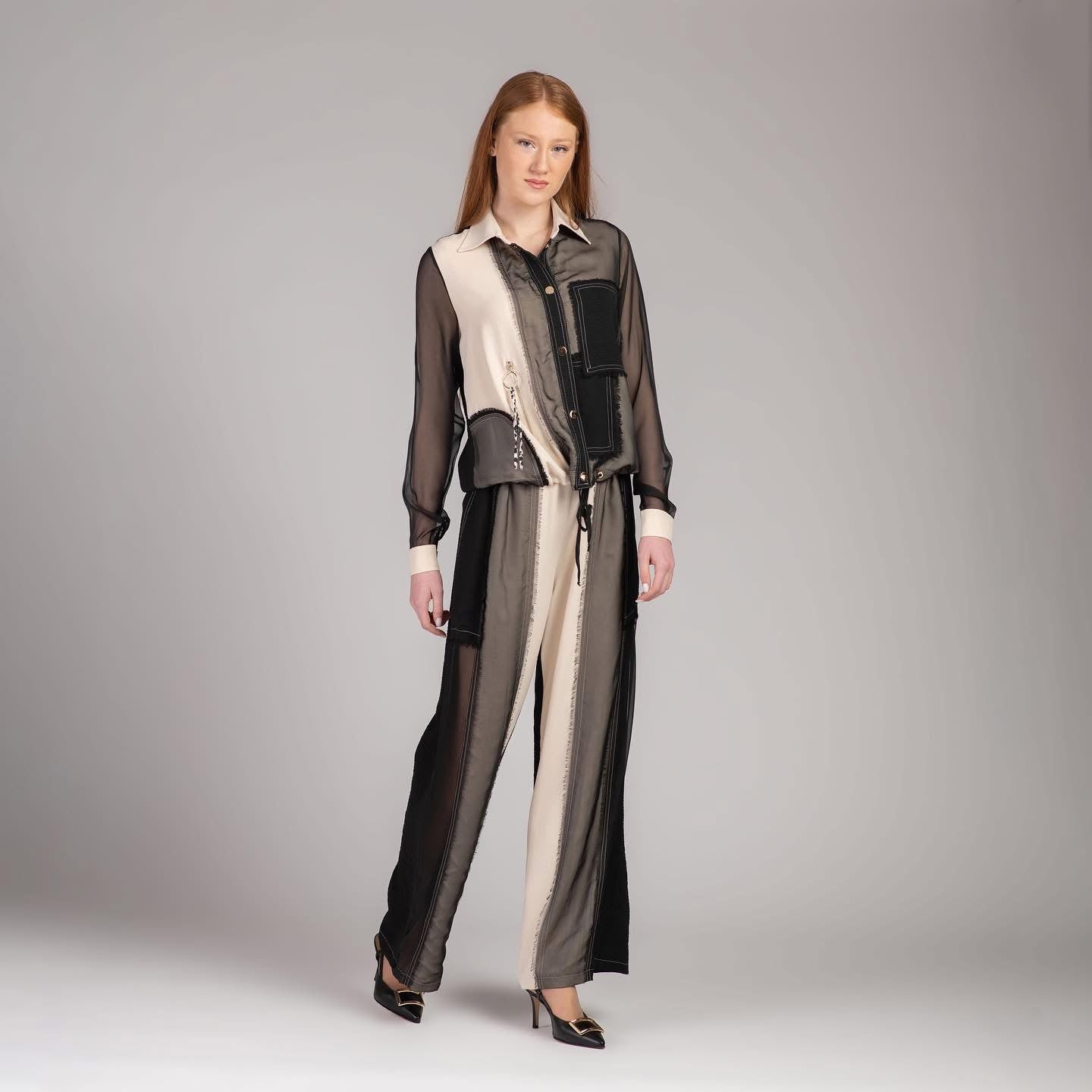 Black beige chiffon set