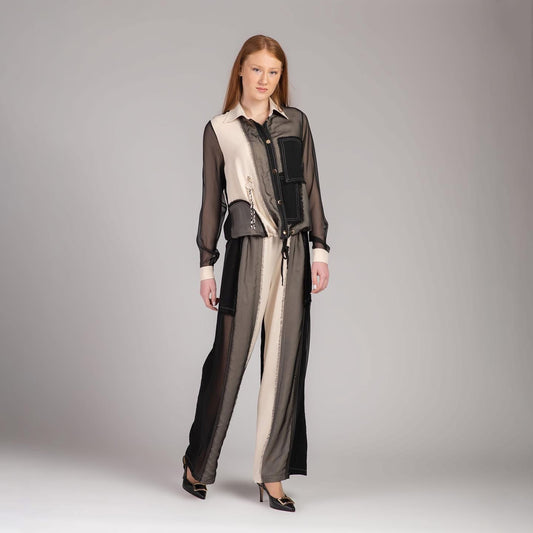 Black beige chiffon set