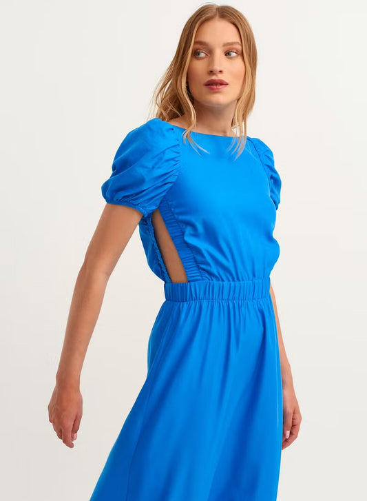 Midi Dress With Ballroom Sleeves Blue