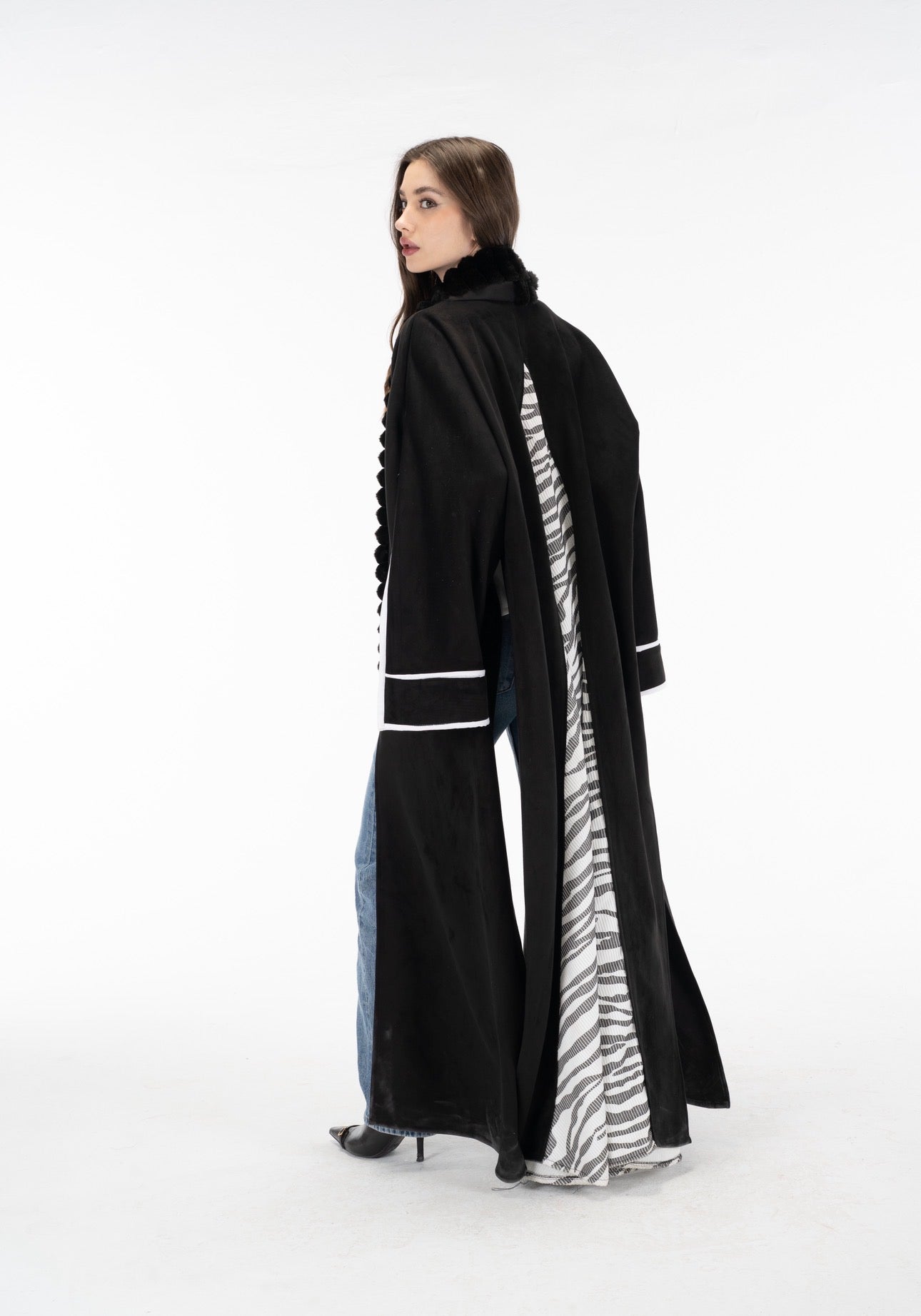 Zebra suede open sleeves kuftan