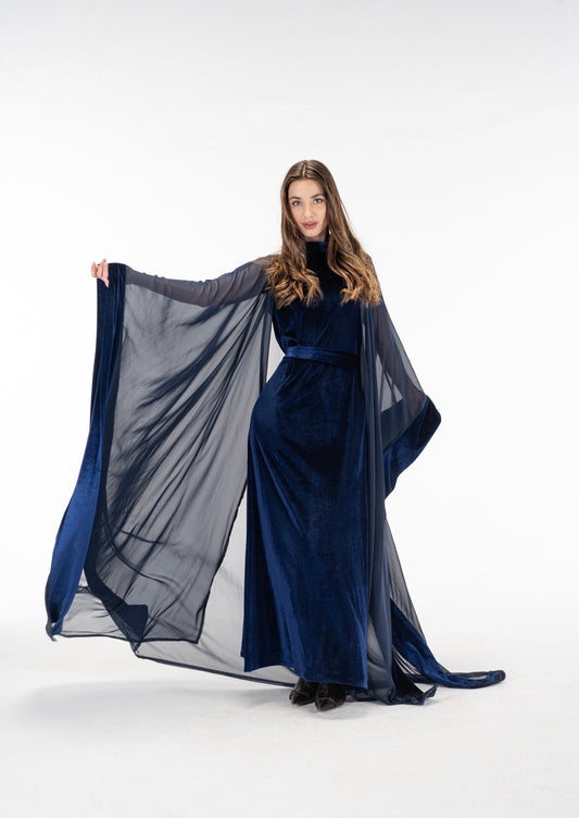 Butterfly velvet abaya dress with chiffon set