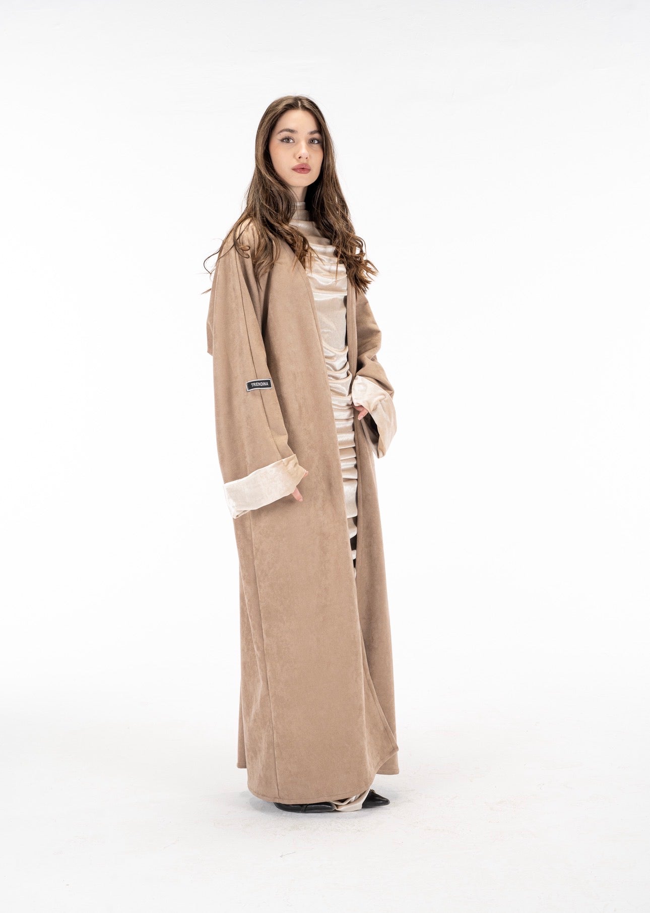 Suede kuftan with drapes velvet dress