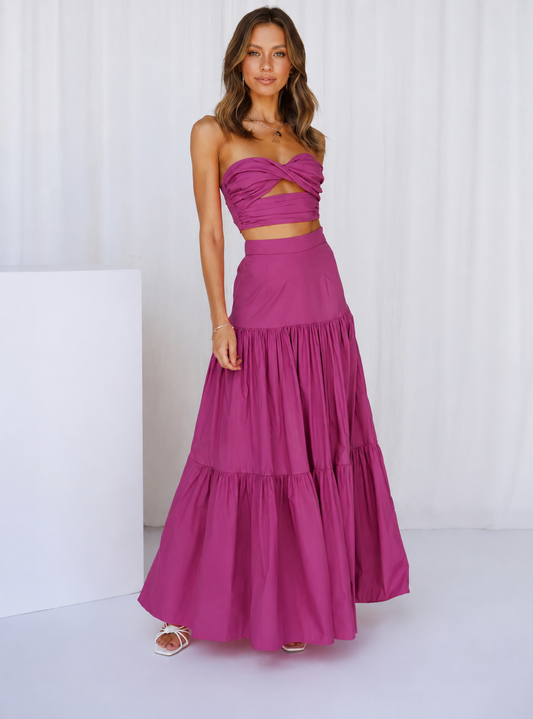 Hot pink long skirt set