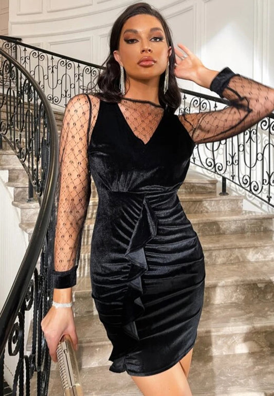 Short black velvet dress