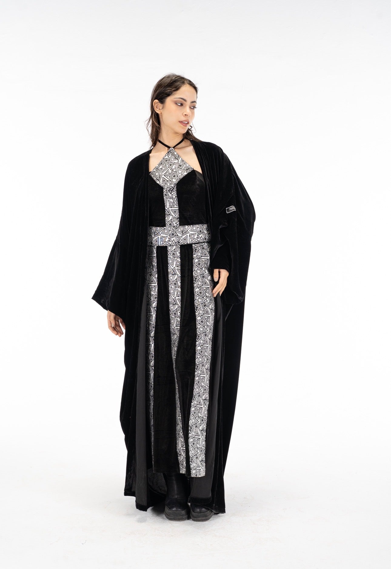 Black silver abaya dress set