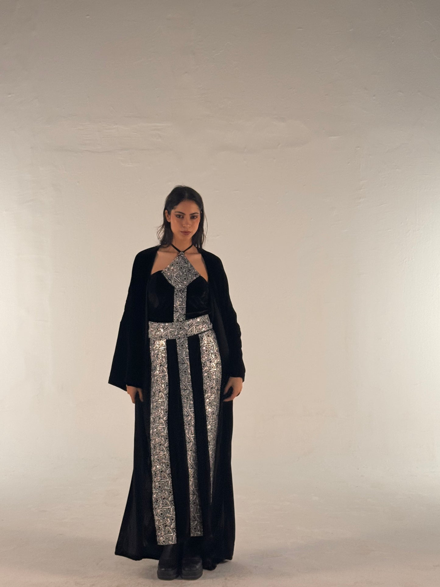Black silver detail abaya dress set