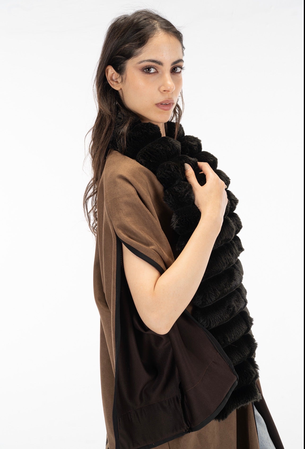 Zebra suede open sleeves kuftan