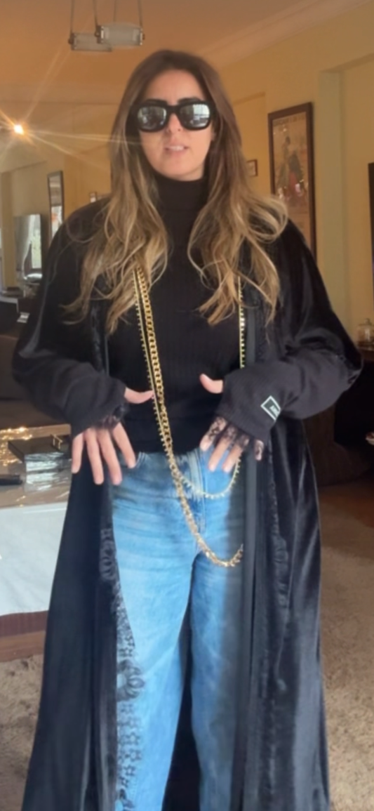 Black velvet with dantell kuftan