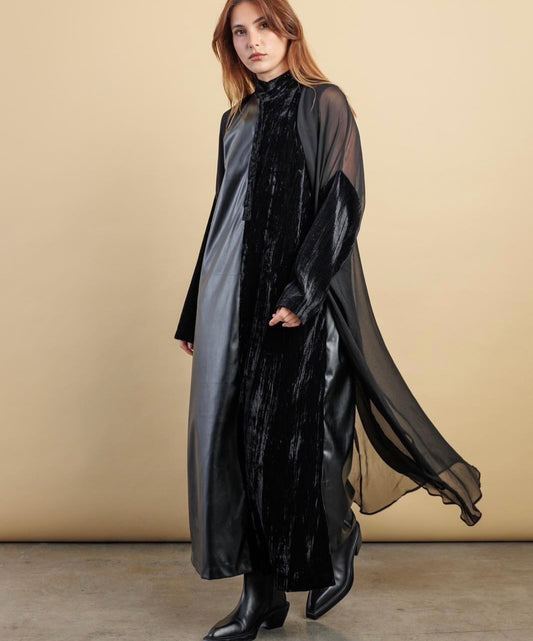 Leather velvet side abaya set