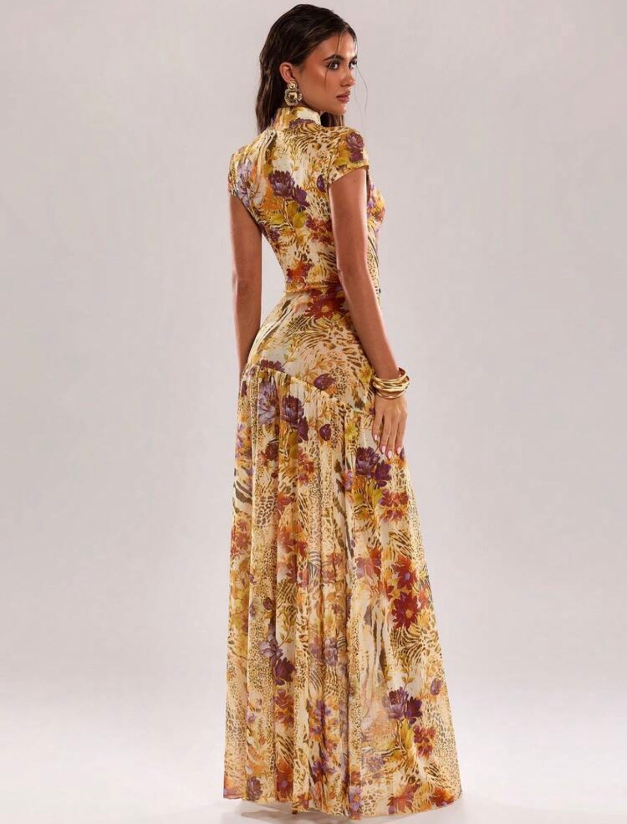 Floral and leaf print dress