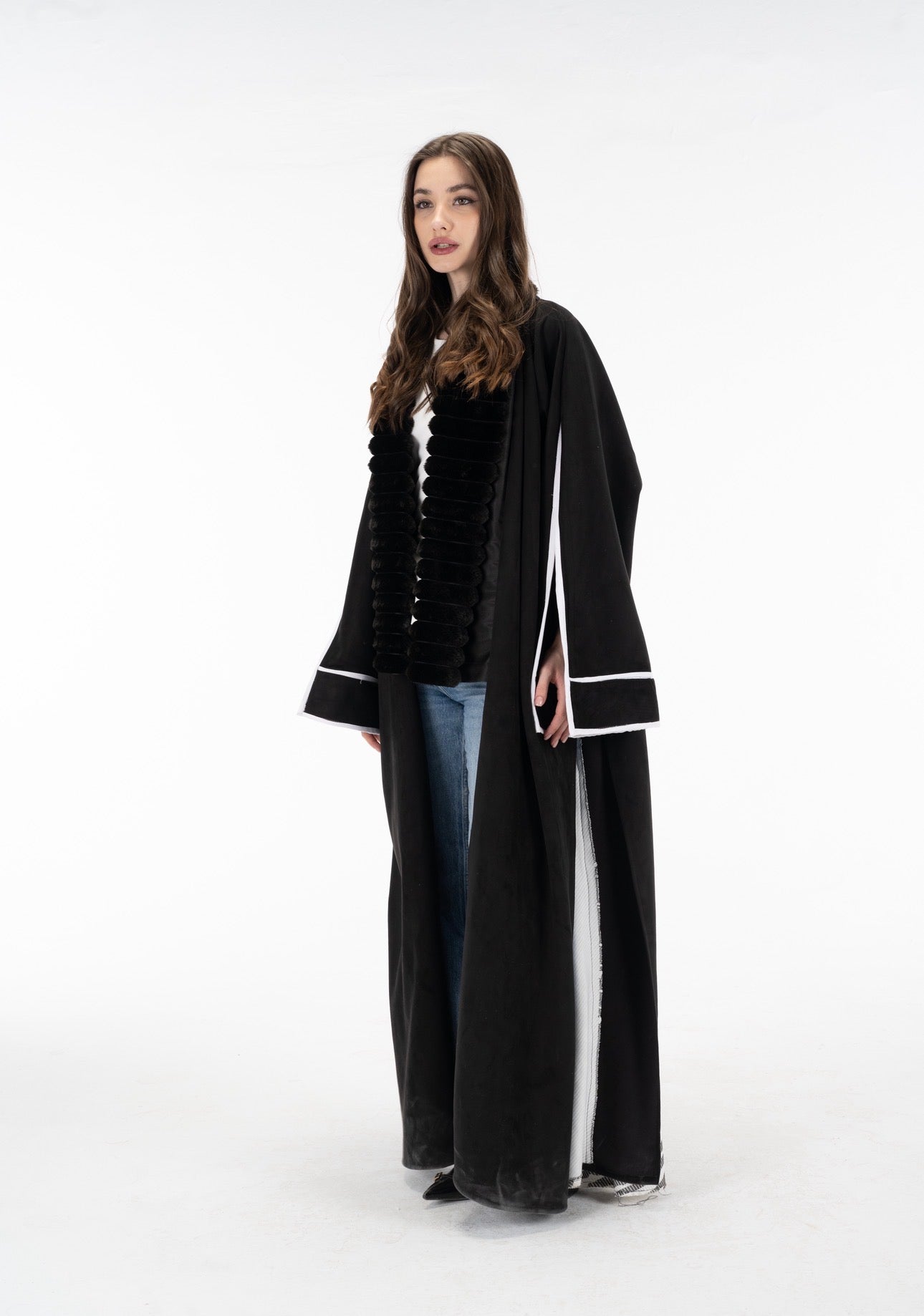 Zebra suede open sleeves kuftan