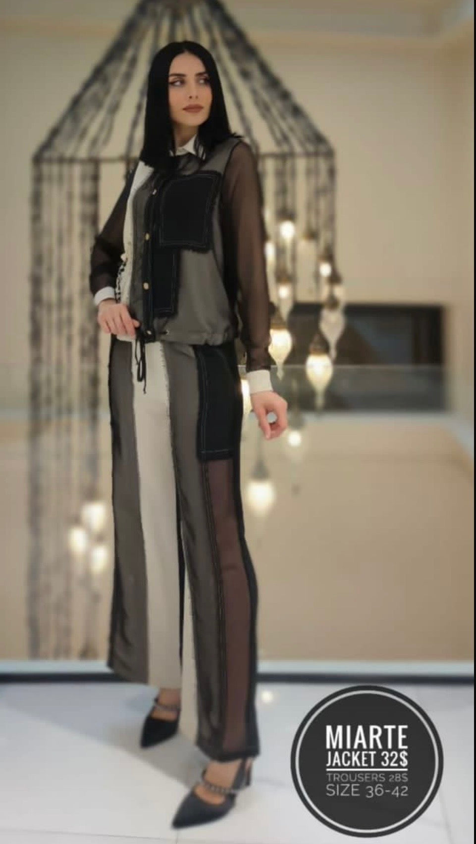 Black beige chiffon set