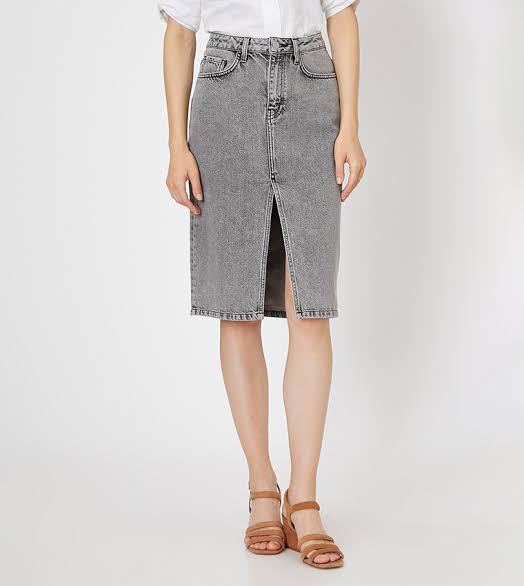 Front Slit Denim Skirt