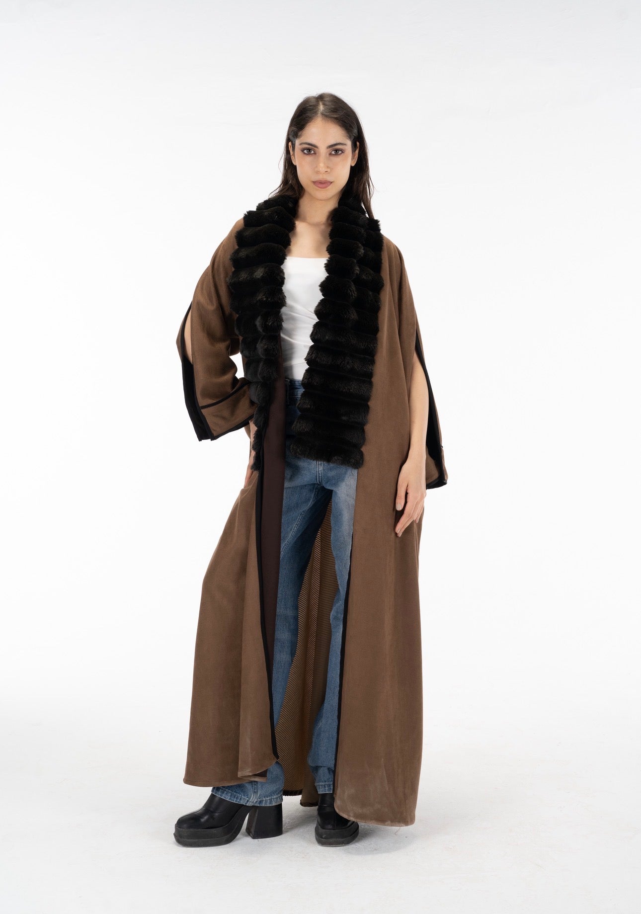 Zebra suede open sleeves kuftan