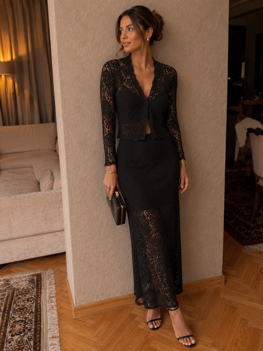 Black lace skirt set