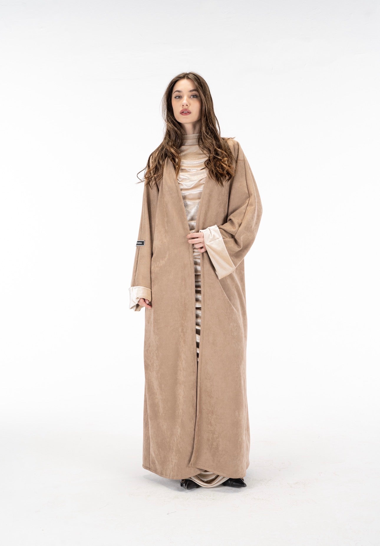 Suede kuftan with drapes velvet dress