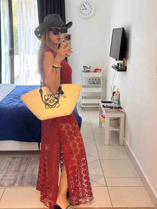 Burgundy crochet long dress