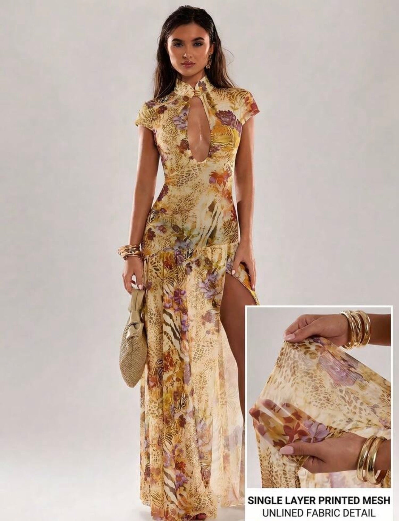 Floral and leaf print dress