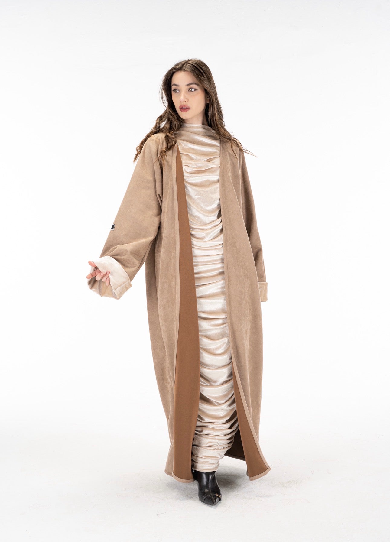 Suede kuftan with drapes velvet dress