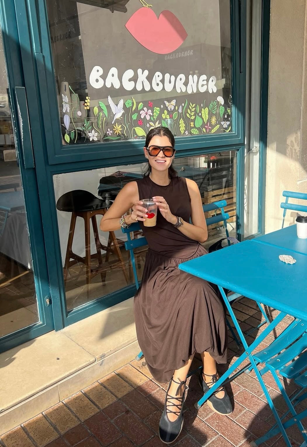 Brown long balloon dress